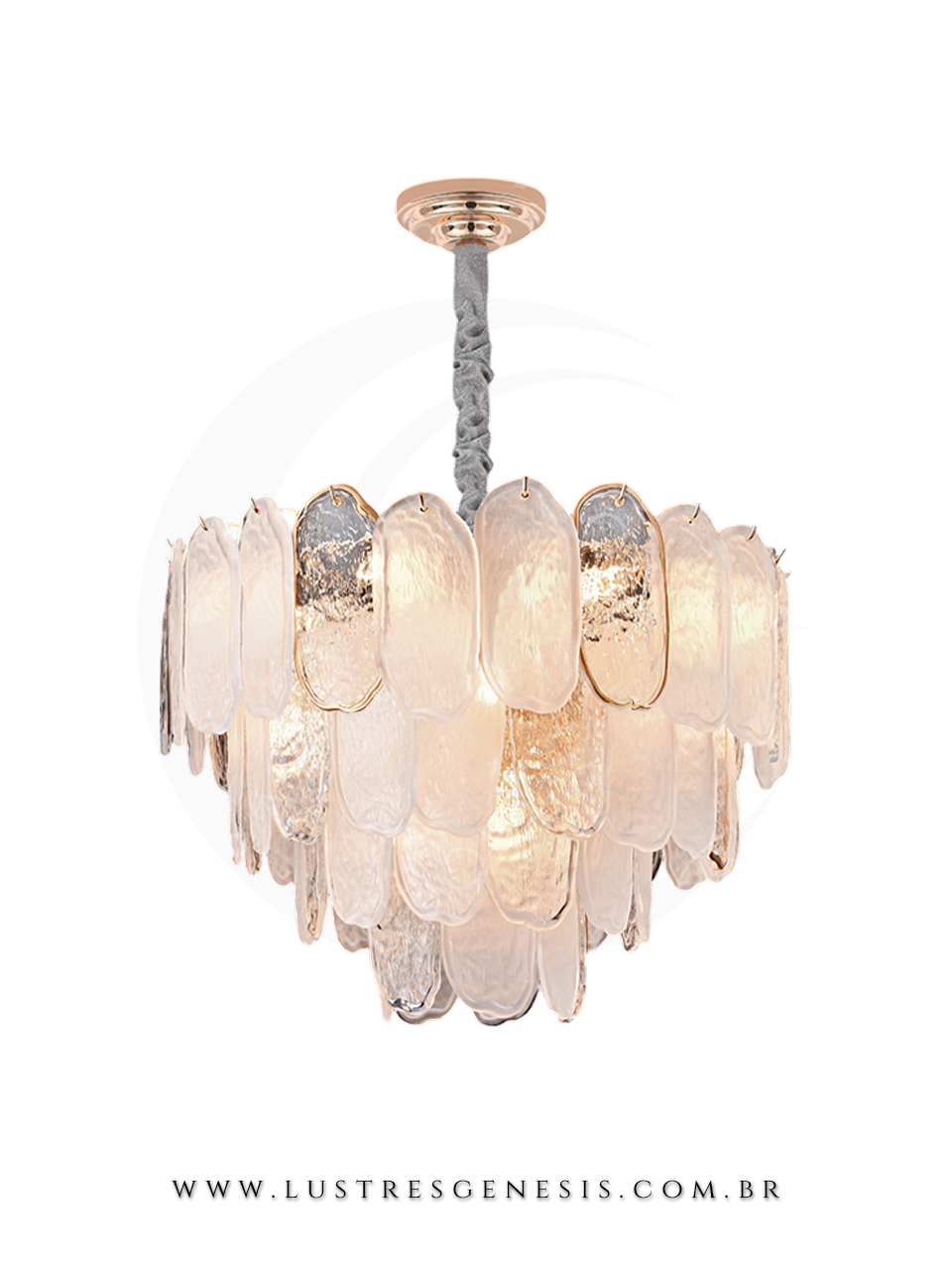 Lustre Pendente Moderno de Cristal Dourado Ø55cm Redondo, Sala de Jantar, Quartos, Mesa Area Gourmet, Quarto Casal, Suite Master